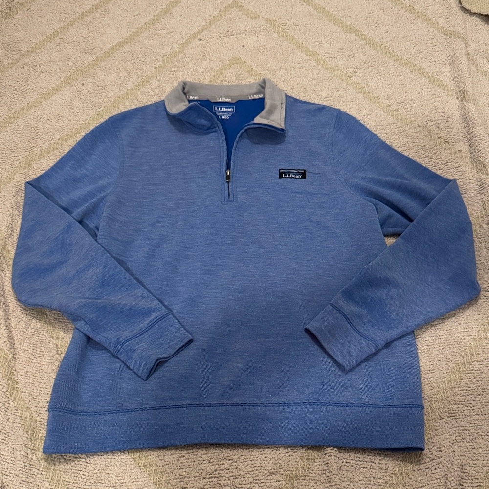 Versatile Comfortable Men’s Lg Coastal Blue Cotton Blend L.L. Bean Quarter Zip